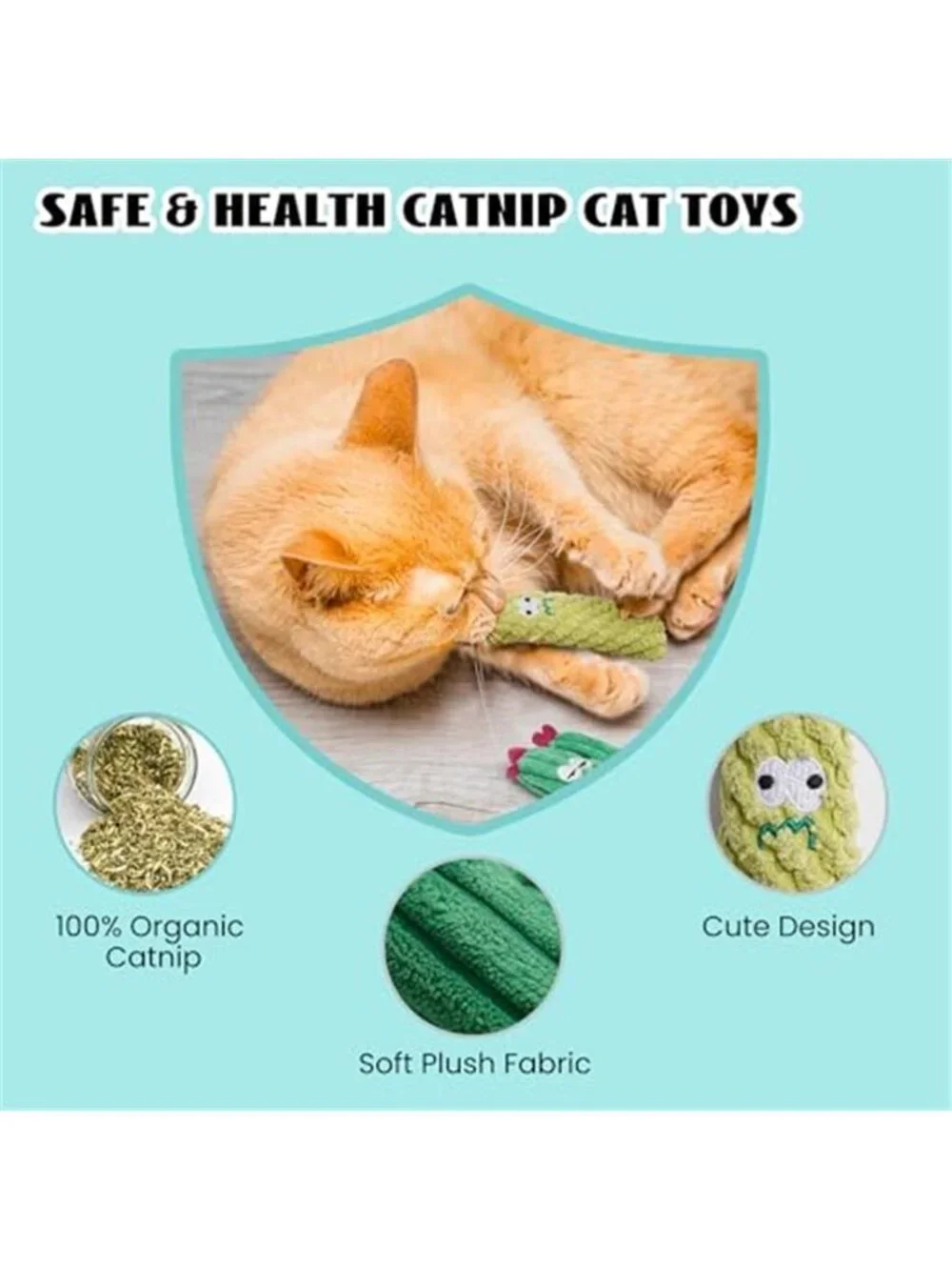 Cactus Catnip Toys, 100% Pure Organic Catnip-Filled Toys Without Cotton